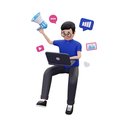 Man doing online marketing  3D Illustration