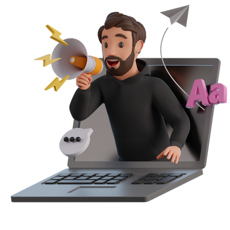 Man doing online marketing 3D Illustration