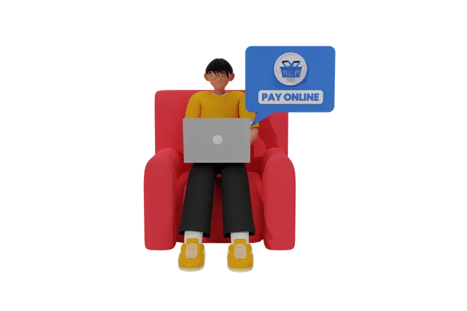 Man doing online payment for shopping  3D Illustration