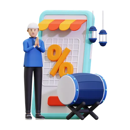 Man Doing Online Ramadan Shopping  3D Illustration