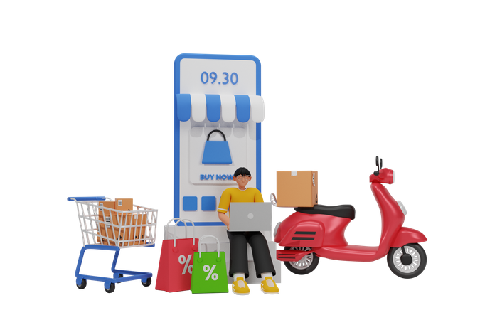 Man doing online shopping  3D Icon