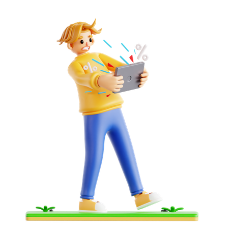 Man Doing Online Shopping Using Buy Promo  3D Icon