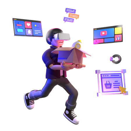 Man doing online shopping using VR tech  3D Icon
