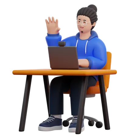 Man Doing Online Video Meeting  3D Icon