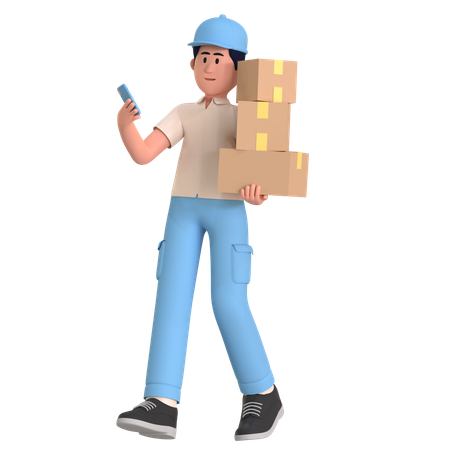 Man Doing Package Delivery  3D Illustration