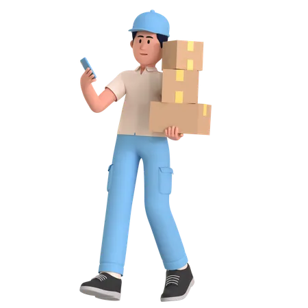 Man Doing Package Delivery  3D Illustration