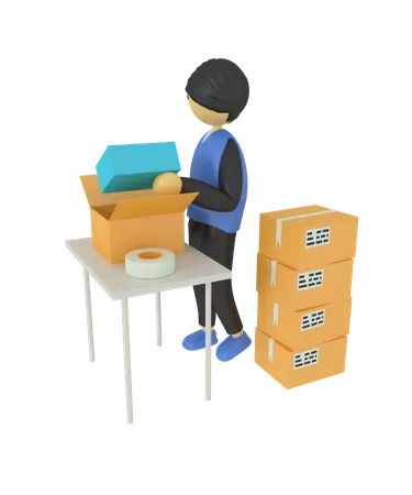 Man Doing Packing Package  3D Illustration