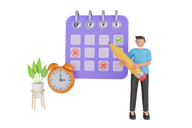 Man Doing Planning Day Scheduling Appointment In Calendar  3D Icon