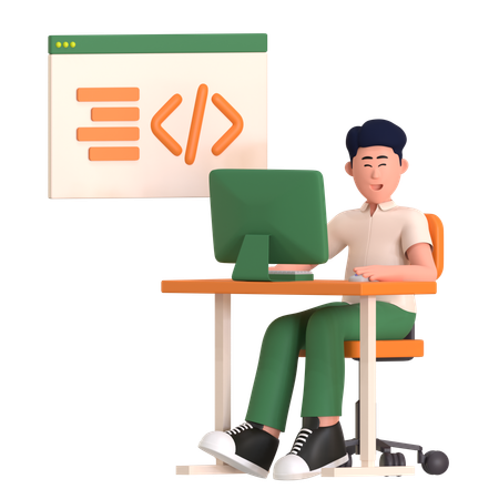 Man Doing Programming Work  3D Icon