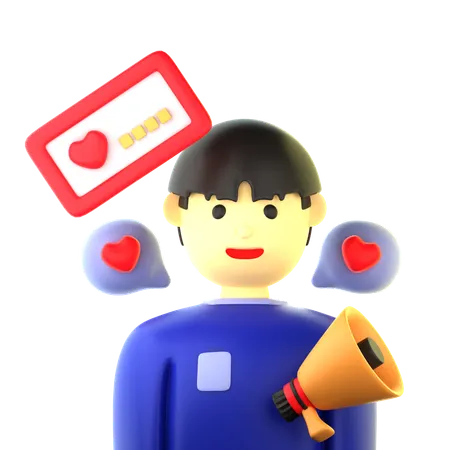 Man Doing Promotion With Megaphone  3D Icon