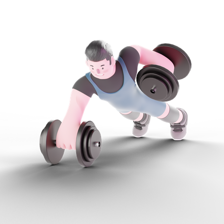 Man doing pushups with dumbbells 3D Illustration