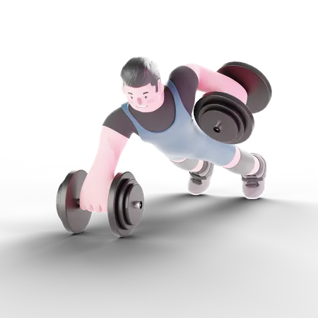 Man doing pushups with dumbbells  3D Illustration