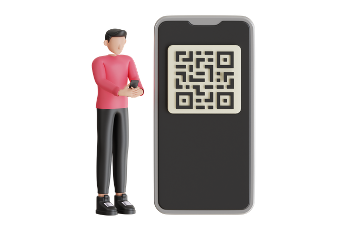 Man doing QR code payment  3D Icon