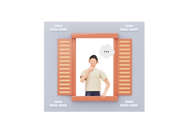 Man Doing Reflective Thinking  3D Illustration