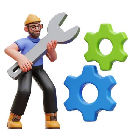 Man Doing Repair Work  3D Illustration