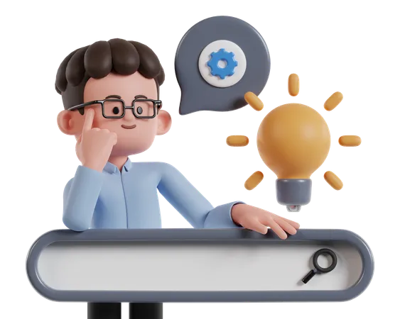 3 D Male Character Doing Research With Index Finger On Forehead Illustration Of Searching For Work Ideas 3D Illustration