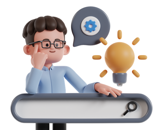 Man Doing Research For Innovative Ideas  3D Icon