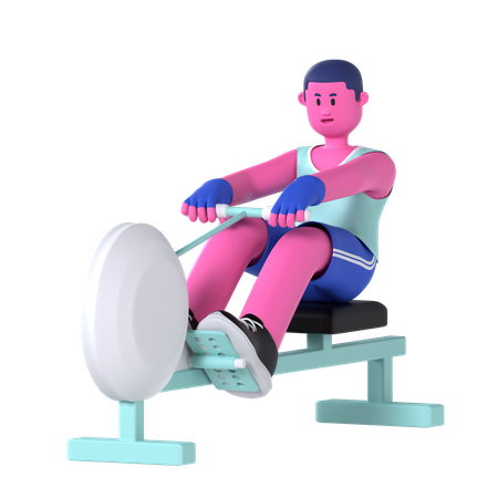 Man Doing Rowing machine  3D Illustration