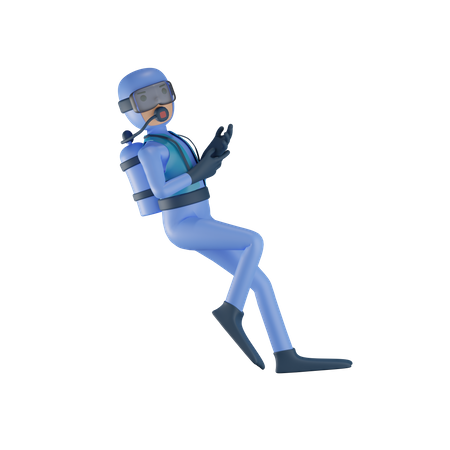 Man Doing Scuba Diving  3D Illustration