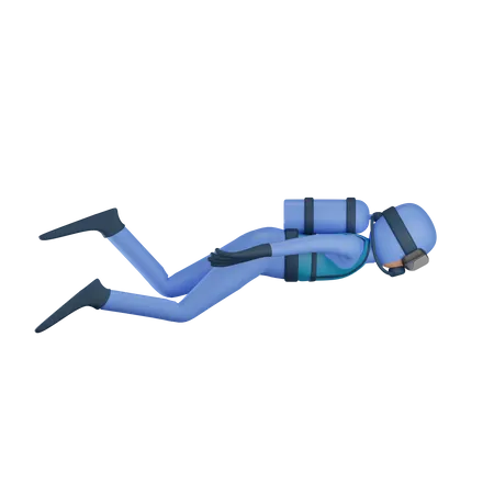 Man Doing Scuba Diving 3D Illustration