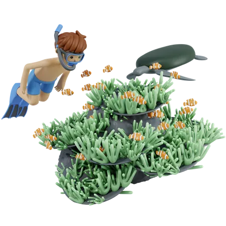 Man Doing Scuba Diving In Ocean  3D Illustration