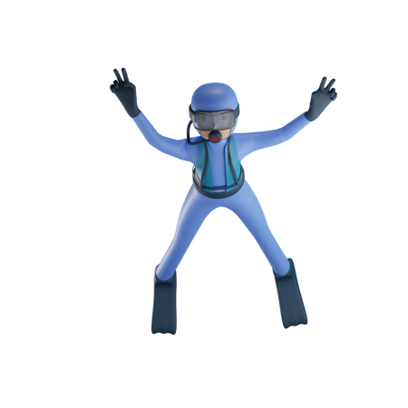 Man Doing Scuba Diving With Victory Pose 3D Illustration