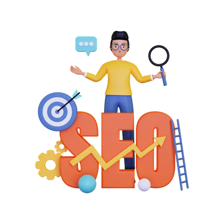 Man doing Search Engine Optimization  3D Illustration