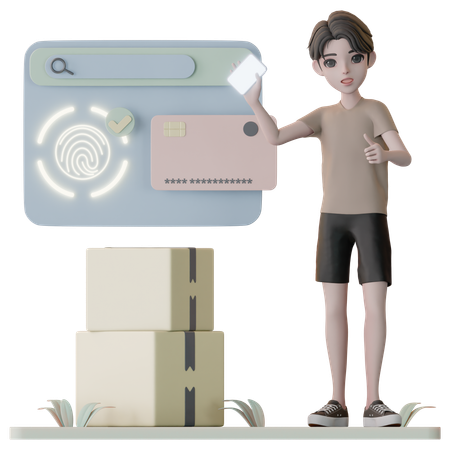 安全なカード決済を行う男性  3D Illustration