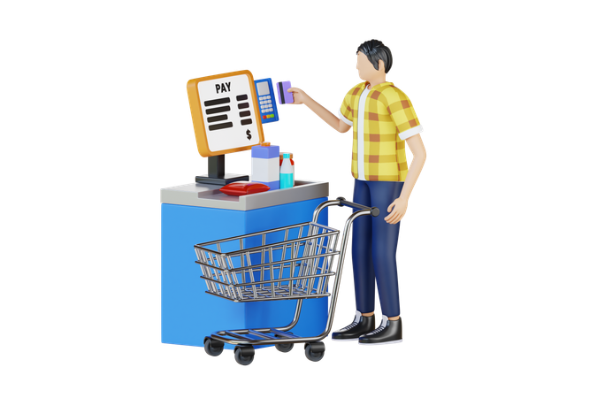 Man Doing Self Checkout  3D Illustration