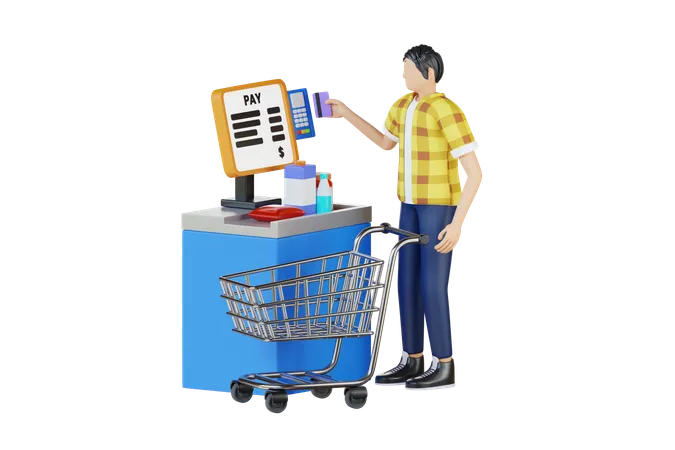 Man Doing Self Checkout  3D Illustration