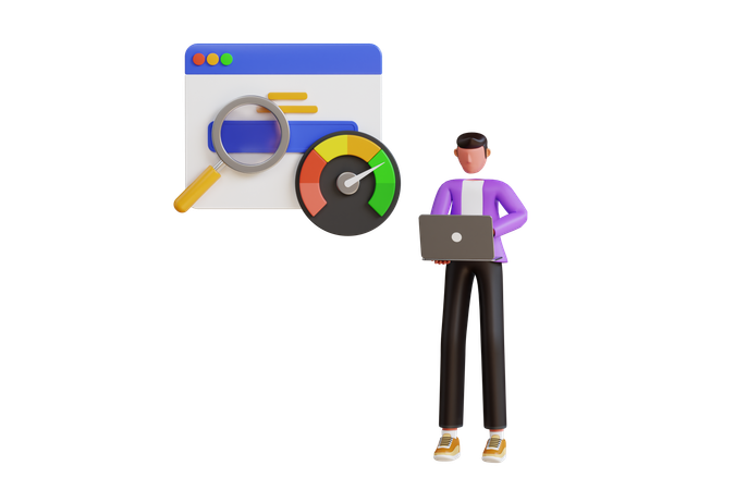 Man Doing Seo Analysis  3D Illustration