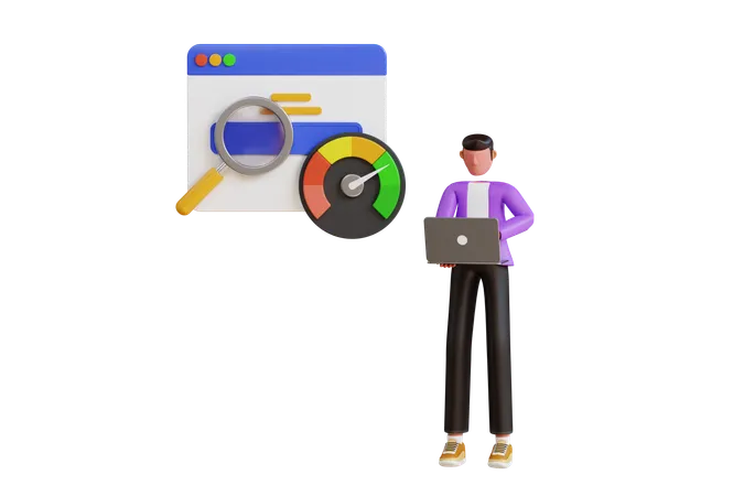 Man Doing Seo Analysis  3D Illustration