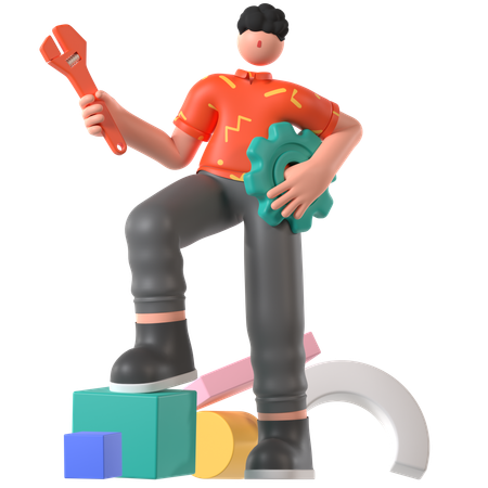 Man Doing Service Maintenance  3D Illustration