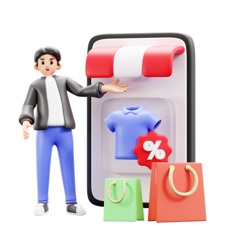 Man doing shopping from online store  3D Illustration