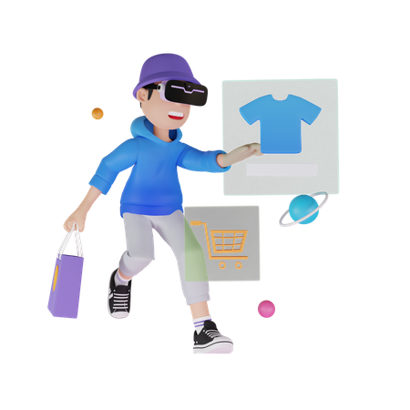Man doing shopping in metaverse  3D Icon