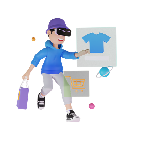 Man doing shopping in metaverse  3D Illustration