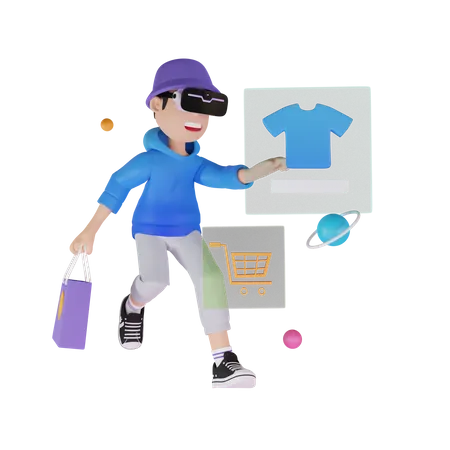 Man doing shopping in metaverse  3D Illustration