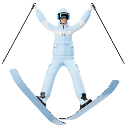 Man Doing Ski Jump  3D Illustration