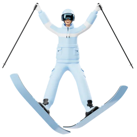 Man Doing Ski Jump  3D Illustration