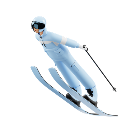 Man Doing Ski Jump  3D Illustration