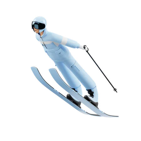 Man Doing Ski Jump  3D Illustration