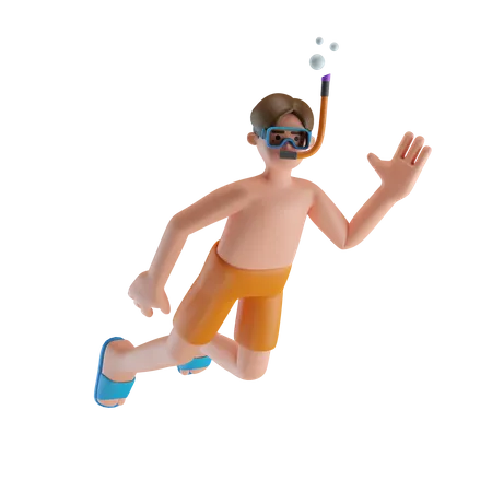 Man Doing snorkeling  3D Illustration