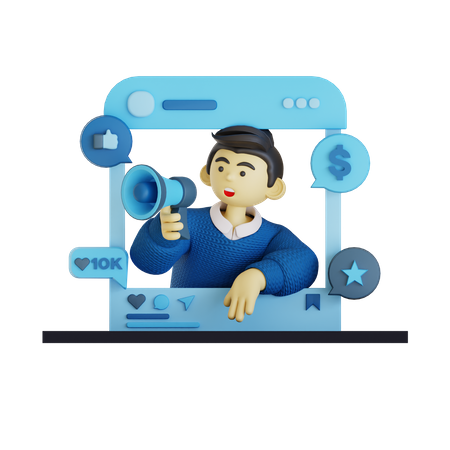 Man Doing Social Media Marketing  3D Illustration