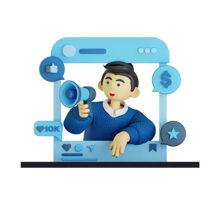 Man Doing Social Media Marketing  3D Illustration