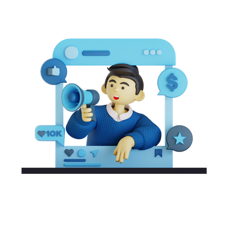 Man Doing Social Media Marketing 3D Illustration