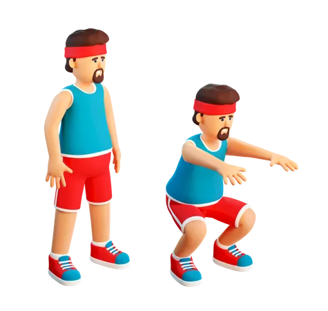 Man doing squats  3D Illustration