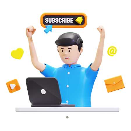 Man Doing Subscribe Channel Promotion  3D Illustration