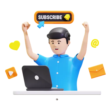 Man Doing Subscribe Channel Promotion  3D Illustration