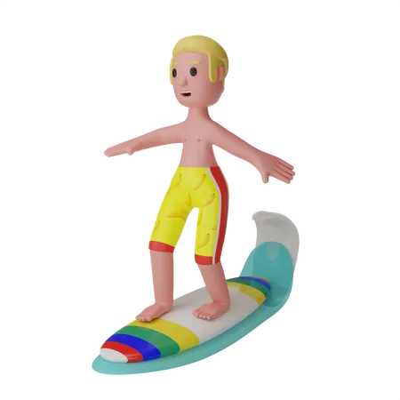 Man Doing Surfing  3D Illustration