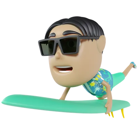 Man Doing Surfing 3D Illustration